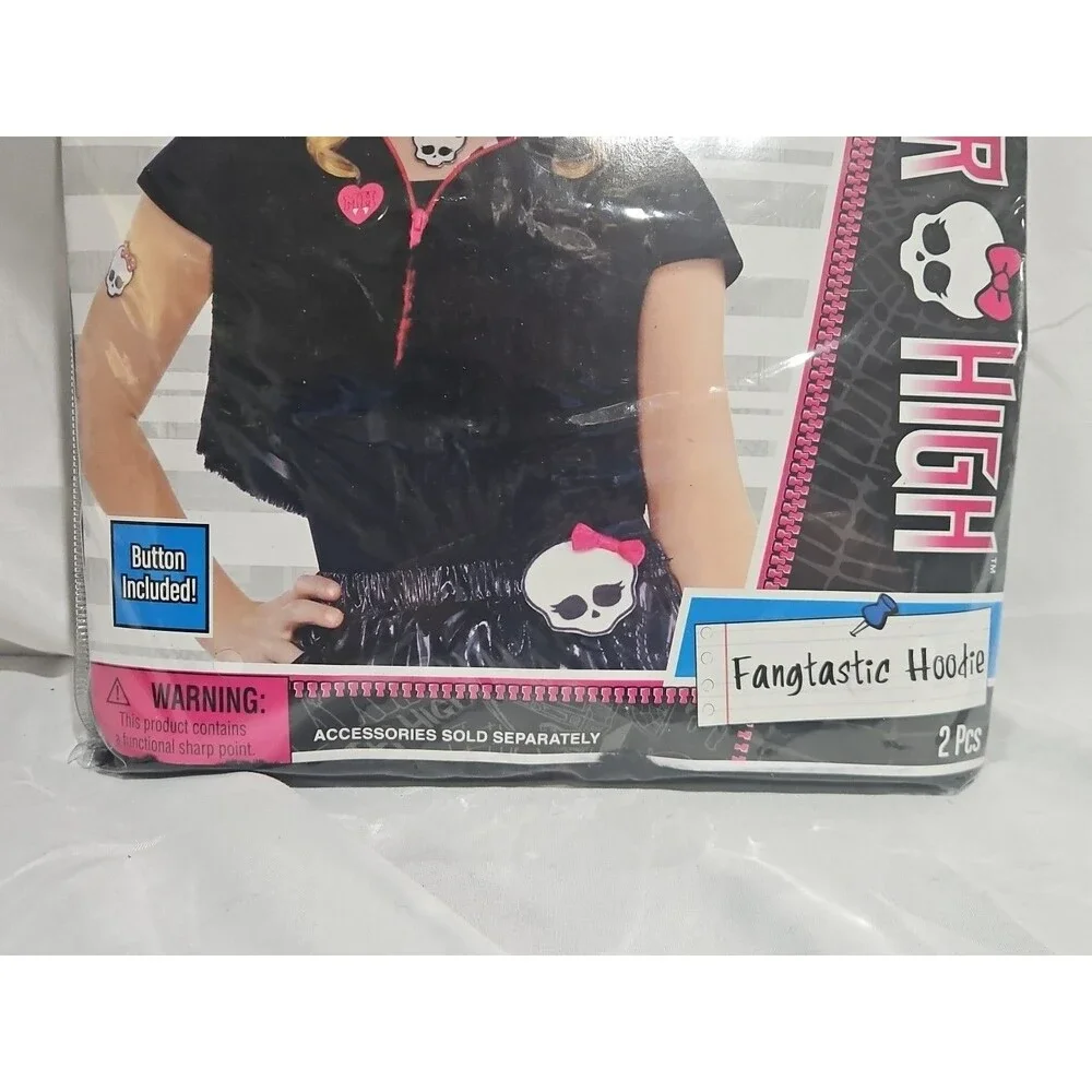 MONSTER HIGH FANGTASTIC HOODIE ZIP VEST BLACK COSTUME With GLOVES CHILD M 8-10